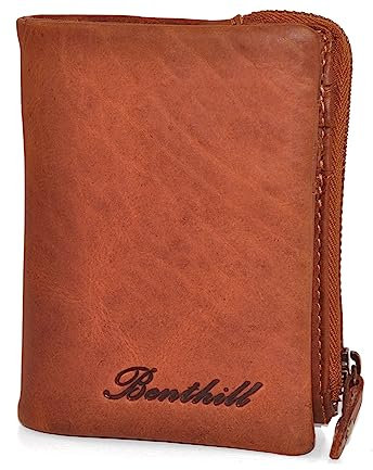 Benthill Kleine Geldbörse Echt Leder - Damen Geldbeutel mit RFID Schutz - 6 Kartenfächer - Slim-Wallet inkl. Geschenkbox, Farbe:Braun