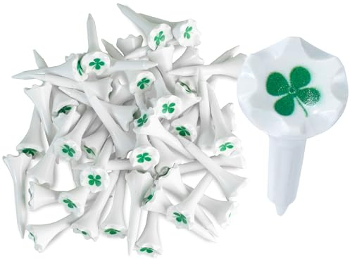 NorthPointe 1 ½” Plastic Golf Tees – Short Tees for Irons, Par Threes, Hybrids, and Driving Range - Pack of 50 or 100 Bulk in High Visibility White Durable Plastic (50, Shamrock, 1 1/2)