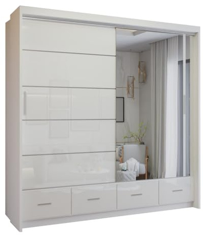 SLIDING WARDROBE 4U Fort High Gloss Free Standing Sliding Mirorr Door Wardrobe (White, 203cm)