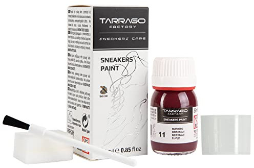 Tarrago Schuhfarbe Bordeaux 11, 25 ml Flasche, mit Pinsel und Schwamm, für Glattleder, Kunstleder oder Canvas