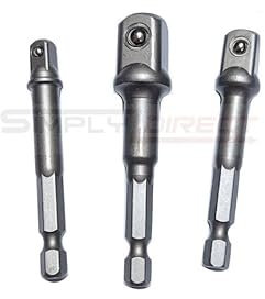 3Pc Hex Power Adaptor Set 1/4 3/8 1/2, Hex Shank Socket Set, Chrome Vanadium