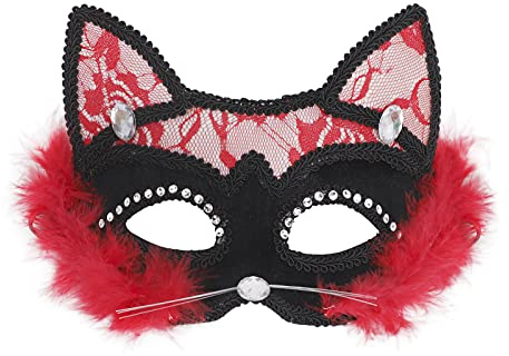 NICEYEA Katze Spitzen Augenmaske Halbe Gesichtsmaske Catwoman Maske Venezianische Maske Lace Halbes Gesicht für Karneval Party Kostüm Maskenball Valentinstag Nachtclub Frau