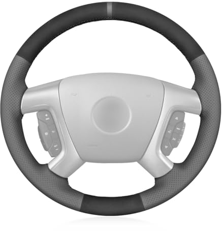 MEWANT Coprivolante per auto in vera pelle e camoscio grigio scuro cucito a mano per Chevrolet Captiva 2007-2014 / Daewoo Winstorm/Silverado 2007-2013