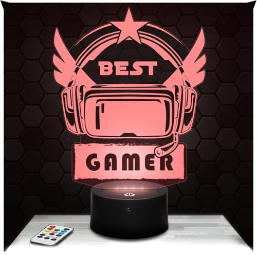 Lampephoto.fr - Lampe Best Gamer 3D Nachtlicht Videospiele | Made in France, Sockel wählbar, dimmbar, Batterie/USB, HD-Lasergravur, Geschenk für Gamer & Geeks