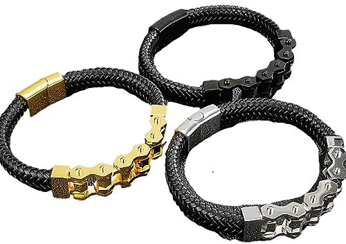 BISONBLUE Armbänder Herren Armband Geschenk Armreif Männer Biker Motorrad Fahrrad Kette Armband Männer Geflochtenes Leder Manschette Armreif