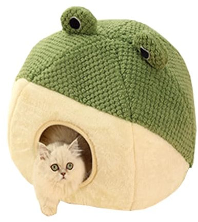 Katzenhöhle Outdoor, Katzenbett,Katzennest,Warm Weich Katzenbetten in Froschform katzenkorb mit Abnehmbarem, Waschbarem Kissen für kleine Haustiere Katzen (S: 40X40X37 cm)