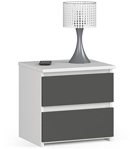 Home Collective Kommode mit Zwei Schubladen 40 cm hoch und 40 cm breit, Wohnzimmer, Schlafzimmer, Flur, Schrank, Sideboard, Highboard, viel Stauraum, weiß grau