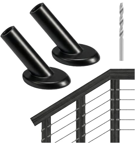 RiaYer 20 Pack 45 Degree Angle Protective Sleeves, Black Cable Railing Corner Protector Sleeve Beveled for 1/8 Wire Rope, T316 Marine Grade Cable Railing Kit with Two Drill Bit for Wood Posts HF039B