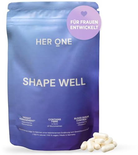 HER ONE SHAPE WELL | Glucomannan Kapseln für Gewichtsmanagement & Blutzuckerregulierung | Appetitzügler mit Konjakwurzel & Chrom | Sättigungskapseln zum Abnehmen | Vegan & Glutenfrei | 120 Kapseln