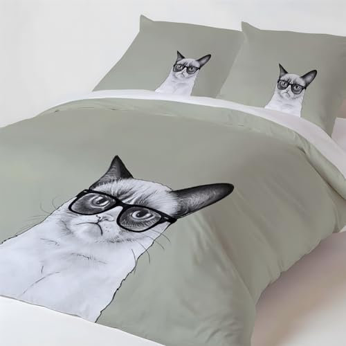 Bettwäsche 140x200 Bettbezug Winter Bettwäsche-Sets Cartoon-Katze Muster Weich Baby bettwäsche Set Hypoallergen Kinder bettwäsche mit 2 Kissenbezüge 80x80 cm