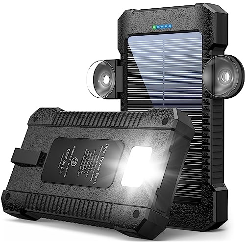 Batterie Externe Solaire 26800 mAh avec Support à Ventouse, 3 Ports USB avec Lampes de Poche, lumière Continue/SOS/Stroboscope, Batterie Externe étanche pour téléphone Portable