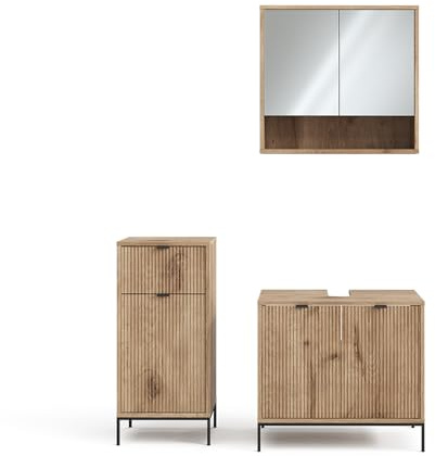 Vicco Set di mobili da bagno Eliza, Quercia vichinga, 3 pezzi, con cabinet midi
