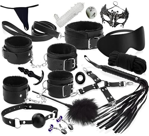 YZPNBW Bondage Set BDSM Größte Satz mit 16 Stück Perfekt für Anfänger und Erfahr Fesselset SM Fesseln mit Handschellen mit Augenmaske Erotik Sexspielzeug Für Pärchen Liebhaber Federkitzler Peitsche