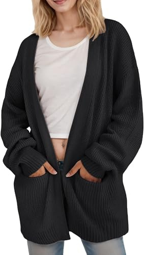 Jhsnjnr Women's Casual Thick Cardigan Oversized Knitted Long Sweater Tops Open Front Chunky Knitwear Black