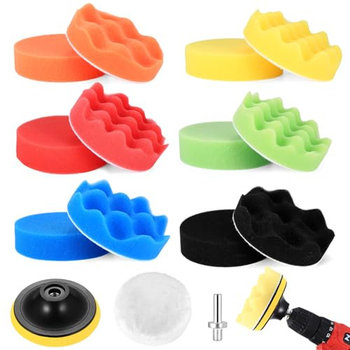 15 Pcs 4 Inch Drill Polishing Pads for Car Polishers and Buffers for Drill Attachment, Car Polishing Sponges Pads, Car Polishing Kit, Wool Polishing Buffing Pads for Auto Polisher Sanding Waxing