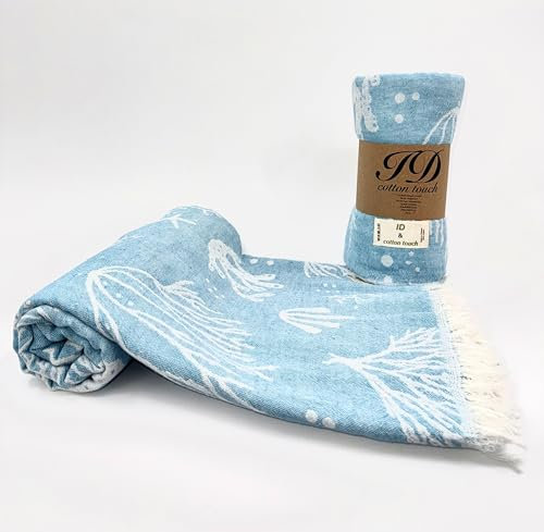100% Cotton Turkish Beach Towels Great for Beach, Bathroom Towels Adult Travel Essentials Cruise Accessories Vacation Yoga Mat Soft Feel High Absorbent Sand Free Quick Dry (Jacquard Coral Turquois)