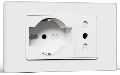 BSEED Presa Schuko e Presa Italiana, Prese Elettriche da Muro 10A/16A, Schuko con Pannello di Vetro, Presa Bipassa 118mm Bianco