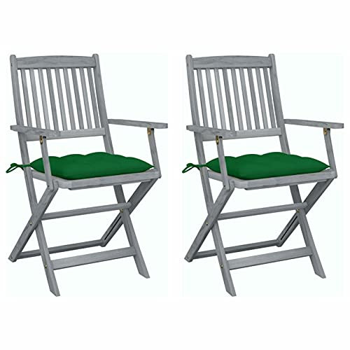 Xichuzi Klappbare Gartenstühle 2 STK. mit Kissen, Gartenmöbel, Balkonstühle, Chair Outdoor, Balkonmöbel Klein, Hochlehner, Balkon Stuhl, Essstühle, Bistrostuhl, Massivholz Akazie