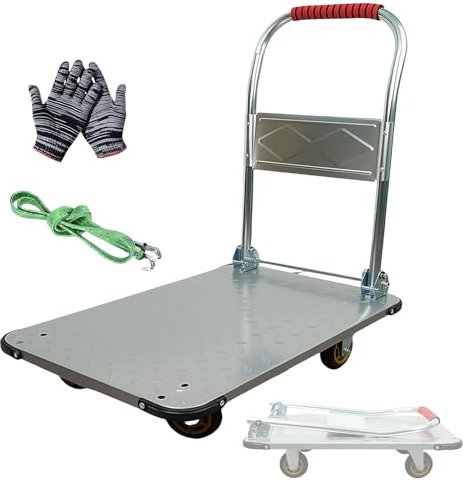 WUDLEP Carrello per camion con piattaforma resistente, carrello a pianale pieghevole, 425 kg, con ruote girevoli da 10,2 cm, pieghevole per una facile conservazione (70 x 45 cm)