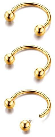 BodyBonita G23 Titanio Piercing Septum para el Tabique Nasal con Forma de Herradura 3 Unidades con Forma de Barra Circular para el Tabique Nasal Labio Cartílago Hélice Caracola para Oro 20G 8mm