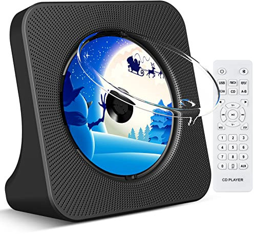KOVCDVI CD Player for Home Desktop CD Player with Speakers CD Players Bluetooth 5.0 with Remote Control Dust Cover Display FM Radio Timer USB AUX Headphone Port Black