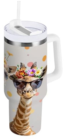 RPLIFE Famiglia di giraffe che indossa occhiali da sole 40 once Tumbler con manico, bicchiere in acciaio inox con cannuccia, bicchiere da caffè