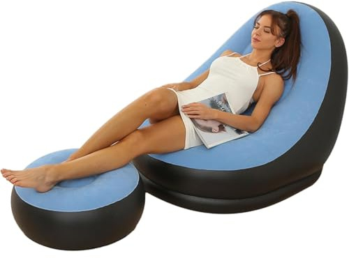 SJAPEX Aufblasbarer Stuhl, Aufblasbares Lounge Freizeit-Sofa/-Stuhl Und Fußhocker, Lounge-Sessel Zusammenklappbar, Für Den Außenbereich, Beflockt PVC 4