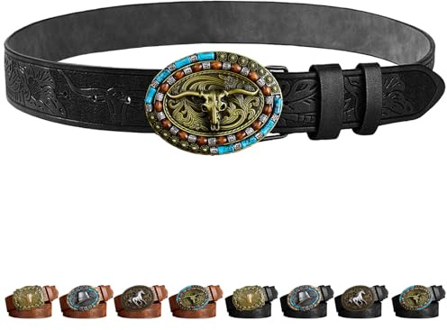 AUNGKWANG Western Leder Schnalle Gürtel für Männer Frauen, Westerngürtel Leder Cowboy Gürtel, Mittelalter Kostümzubehör, Halloween Dekoration, Geburtstagsgeschenk, Weihnachten Geschenke