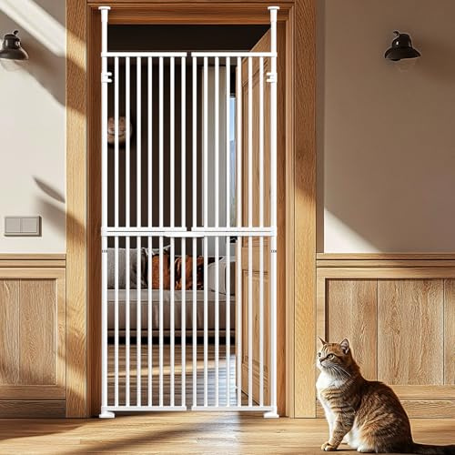 180 cm extra hög husdjursmål kattgrind med dörrar och lås passar dörrar från 190–250 cm hög, utdragbar justerbar hundgate utan hål för dörrar kök sovrum (bredd 93–100 cm (L))