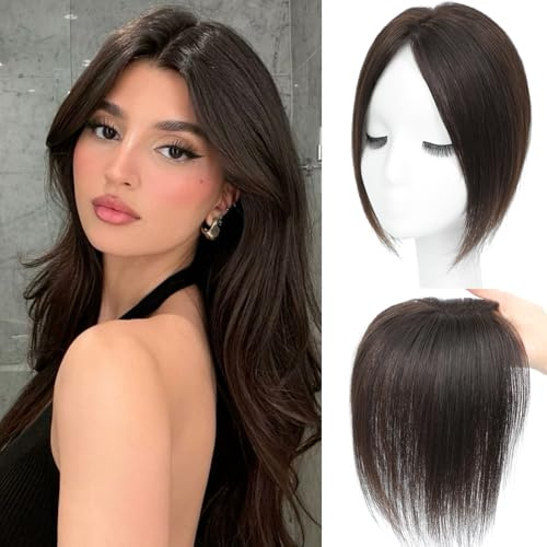 Hair Toppers with Thinning Hair Toppers for Women 100% Real Human Hair Pieces 7 * 10cm Hand-Tied Swiss Base Topper No Bangs 30g Hairpieces 10Inch (Dark Brown)