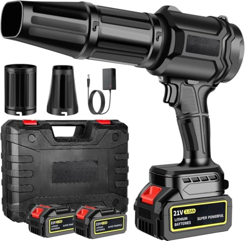 Soplador de hojas inalámbrico, 300000 RPM,2 baterías de 3,0 Ah y cargador incluidos, 30 m/s, flujo de aire turbo, sin escobillas, ligero y portátil para jardín, patio, coche y camping (Nero)