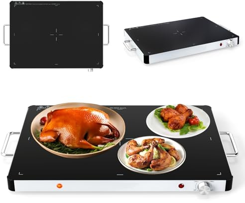 SOARS Chauffe Plat Electrique 400 W, Buffet Chauffant Température Réglable de 30-120℃, Plateau 53 X 40 CM, avec Poignée Cool-Touch, Surface en Verre Trempé, pour Diverses Tablewar, Maison, Fêtes
