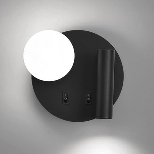 Applique da Comodino a LED con Montaggio a Parete, Lampada da Lettura, Lampada da Parete per testiera della Camera da Letto con Interruttore, Applique in Vetro a Globo, Lampada da Parete per soggiorn