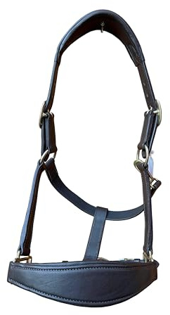 Luxury Leather Horse Halter Headcollar Anatomical Design with Brass Fittings and Padded Noseband Brown Color (COB)