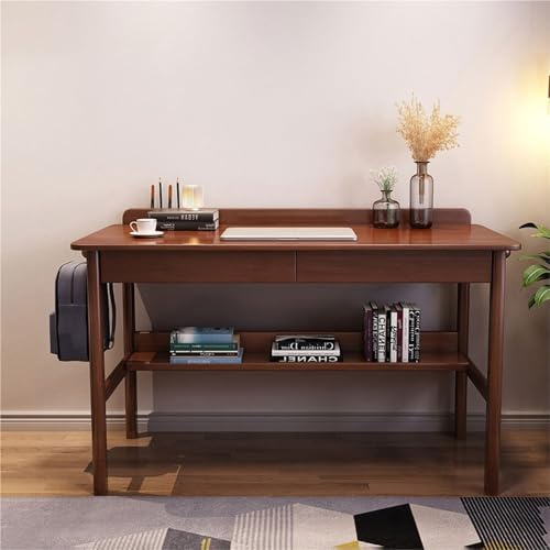 Escritorio de estudio para niños, mesa de escritura de madera de nogal con cajón y barra para colgar, perfecto para uso escolar en casa, 120 x 60 x 75 cm, estación de estudio ideal para estudiantes