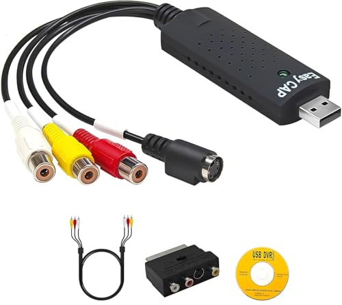 Convertitore da VHS a Digitale, Convertitore di Grabber Video, USB 2.0 Scheda di Acquisizione Video, Cattura Video Analogico (VHS/DVD/Hi8) per Archiviazione MP4/AVI, Compatibile Windows 11/10/8 MacOS