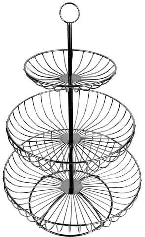 Angoily 3-Tier Metal Fruit Basket Iron Fruit Vegetable Storage Bowl Black Sturdy Kitchen Countertop Holder and Snacks