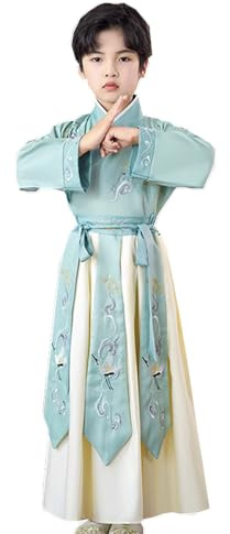 Kung Fu Uniform for Boys Girls Kids Traditional Chinese Embroidered Tai Chi Wing Chun Master Martial Arts Set Outfit (Blue, 160cm)