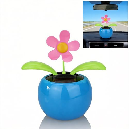GLOBALHUT Solarbetriebene tanzende Blume, Wackelkopf, batteriefrei, Sonnenblumen-Schaukel, Ornament für Zuhause, Garten, Auto, Armaturenbrett, Dekoration, 11,9 cm (4,7 Zoll) (blau)