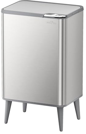 mVm Cubo de Basura con Presión Manual 60L, Acero Inoxidable Antihuellas con Soporte Desmontable, Tapa Amortiguada y Cubo Interior Extraíble