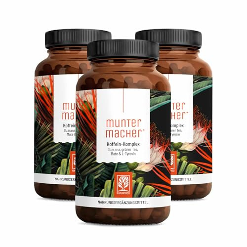 NATURTREU® Guarana Kapseln mit Mate, Grüner Tee, Grüner Kaffee, L-Tyrosin | und B-Vitaminen - Über 100mg Koffein - Koffeintabletten vegan & natürlich - Muntermacher 360 Koffein Kapseln hochdosiert