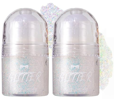 2er Set Roll-on Body Glitter Gel – Flüssiges Glitzer Make-up für Gesicht, Haare & Körper – Funkelnder Pailletten-Effekt – Für Festival, Karneval, Geburtstag – Shimmer Kosmetik