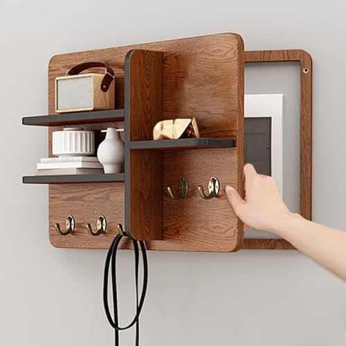 GAOXIAO Cuadro para Tapar Cuadro Electrico y Colgar Llaves, Tapa Contador Estante Decorativo de Cubierta Caja del Panel Eléctrico Cubrecontador para Ocultar del Disyuntor Brown 60x40cm