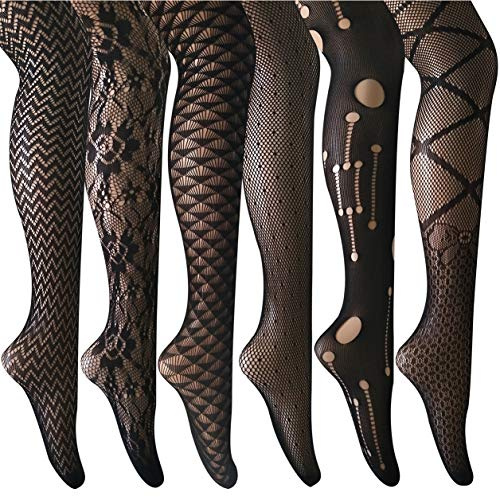 ANDIBEIQI 6 par damstrumpbyxor nätstrumpbyxor fina tights sömlösa nät, Black-2, 37