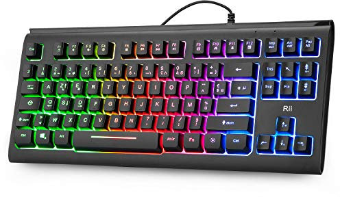 Rii RK104 Clavier Gamer Filaire rétroéclairage Clavier AZERTY de 2 Zones Compact de 87 Touches pour Ordinateur de Bureau pour PC Windows
