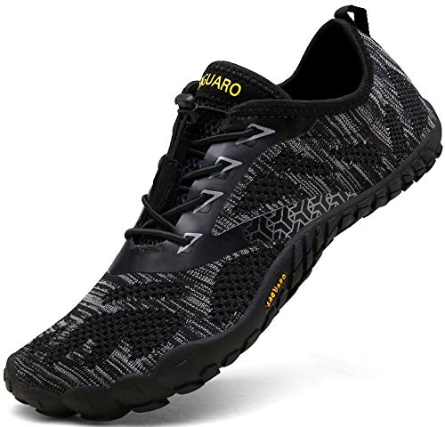 SAGUARO Barfußschuhe Herren Trail Laufschuhe Damen Indoor Outdoor Sport Fitnessschuhe Leicht Zehen Wander Trekking Schuhe für Frauen Männer Schwarz Gr.45
