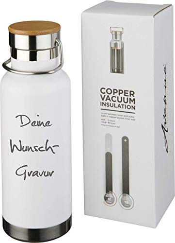 Schmalz® Thermosflasche inkl. Gravur 480 ml vakuumisolierte Sportflasche aus Kupfer Edelstahl mit Kupferisolierung auslaufsicher (weiß)
