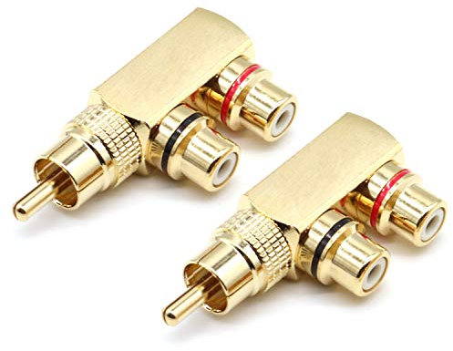 RCA Splitter Adapter,Right Angle RCA Male to 2 RCA Female AV Splitter Adapter Gold Plated Connector(2Pack)-Lageter