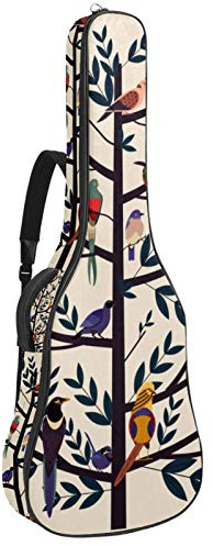 Gitarrentasche mit Reißverschluss, wasserdicht, weich, für Bassgitarre, Akustik- und klassische Folk-Gitarre, Vintage, Baum des Lebens, Vögel