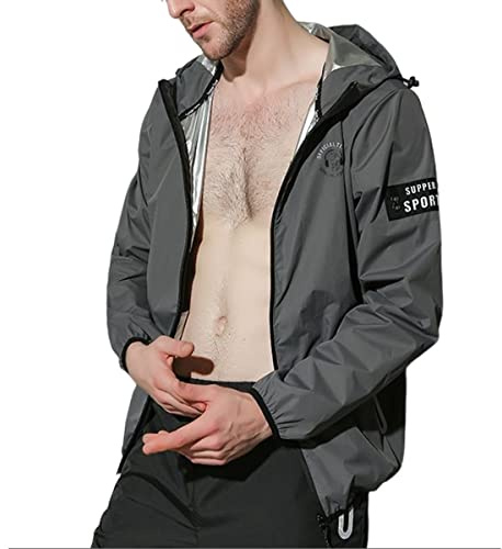 PRMDDP Traje Sauna Trajes De Sudoración Hombres Entrenamiento Gimnasio Trajes De Sudoración para Hombres Adelgazantes Fitness Chaqueta Deportiva Manga Larga con Capucha (Color : Gray, Size : 7XL)